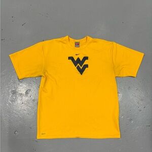 Nike Yellow Men's Tee with Dark Blue Graphic West Virginia University